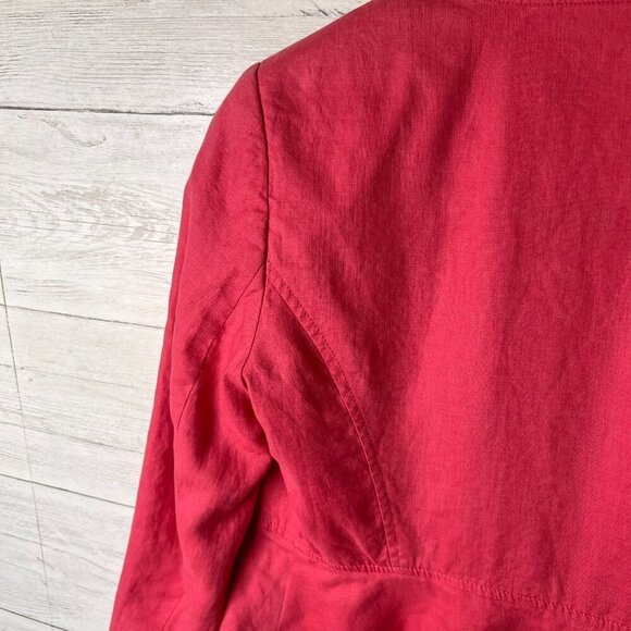 Per Una Blazer Womens Size 10 Faded Pink 100% Flax Linen Ruffles Jacket Natural - Picture 14 of 16